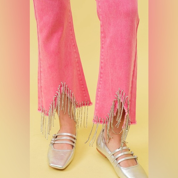 Rhinestone Fringe Jeans with Frayed Waist - Picture 2 of 6